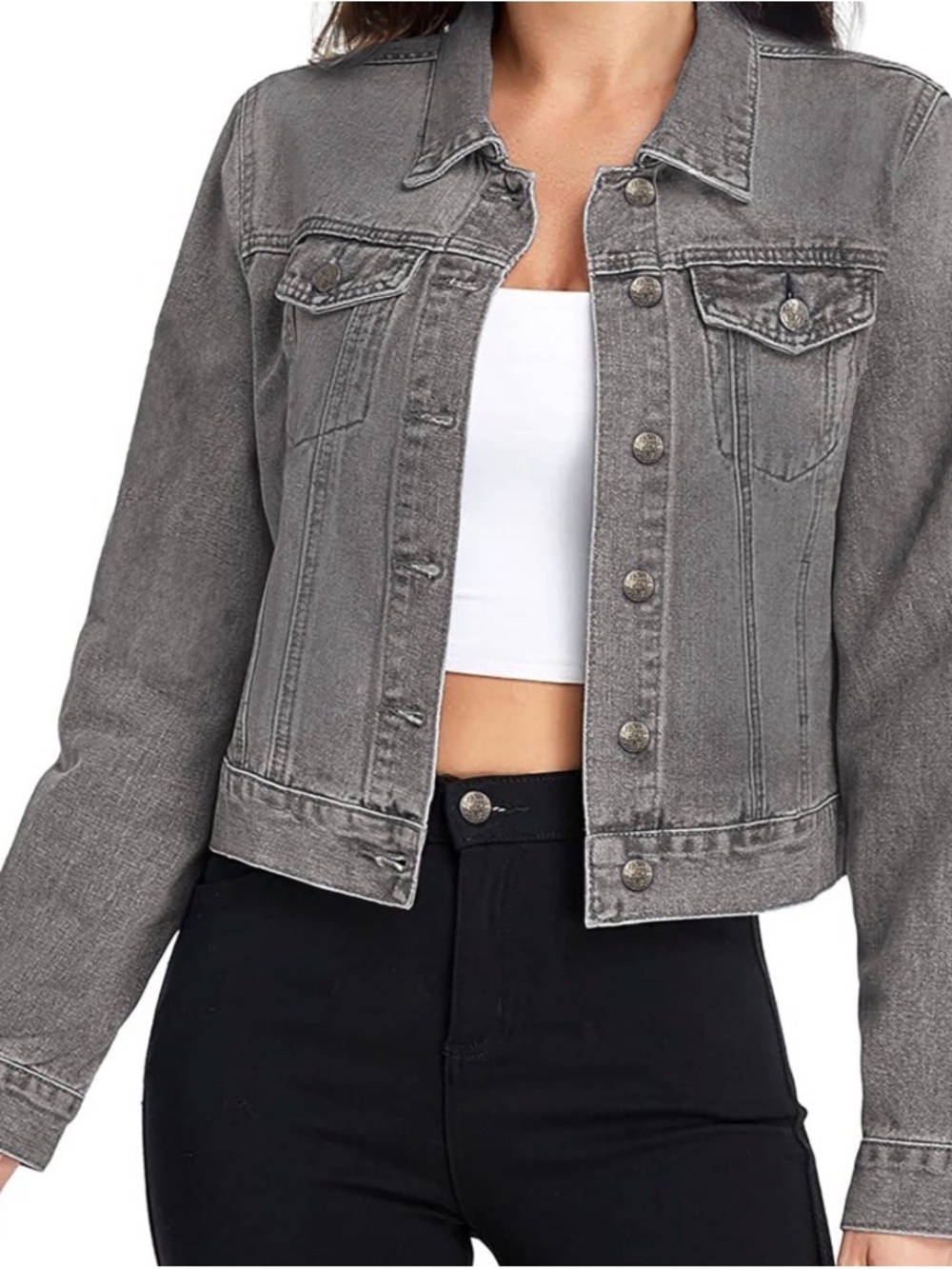 Hybrid & Company Jean Jacket w/ Pockets - Button-Up. Grey S
